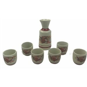 Lot Of 7 Toyo Sake Bottle (1) And Cups (6) Made In Japan